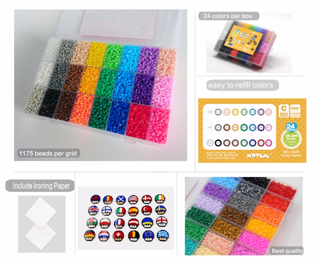 Paquete 2 Bolsas 2,000 tubitos Hama Beads Artkal Midi Colores